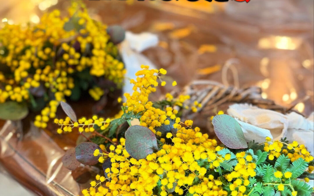 今ちょうどミモザが咲き誇っていて、店内で可愛いミモザリース作